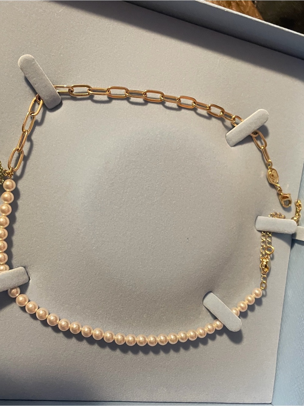 Swarovski Gold Chain with Light Pink Pearl Strand Necklace